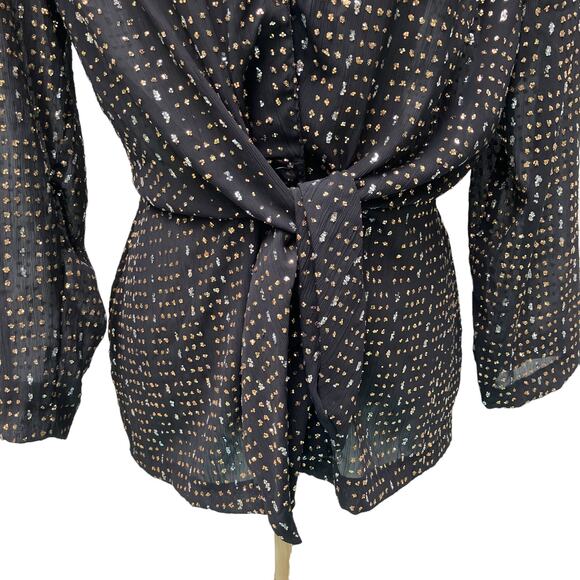 VTG 90s Y2K Petites Top Small Wrap Tie Front Glitter Fairy Whimsigoth Party Glam - Picture 3 of 10